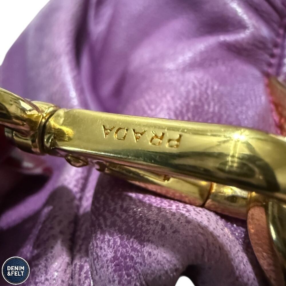 Prada‎ Purple Leather Pleated Shoulder Bag Gold Hardware Slouchy Hobo Purse Luxe - Picture 14 of 16